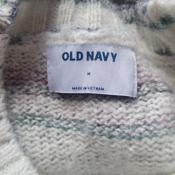 Old Navy White Multi Color Striped Mock Neck Sweater M - Picture 7 of 7
